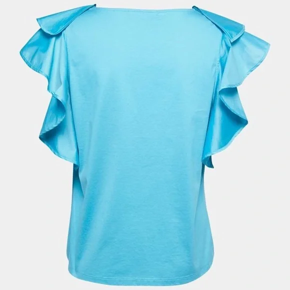 Weekend Max Mara Blue Ruffled Sleeveless Blouse - Picture 3 of 6